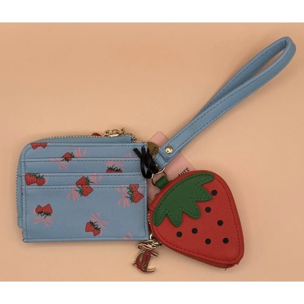 Juicy Couture Sweet Strawberry Zip Card Case Wristlet Blue‎ 13JCE3BMX-SPB NEW